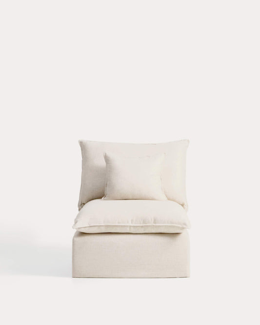 Poltrona sfoderabile Anarela in lino e viscosa beige 90 cm