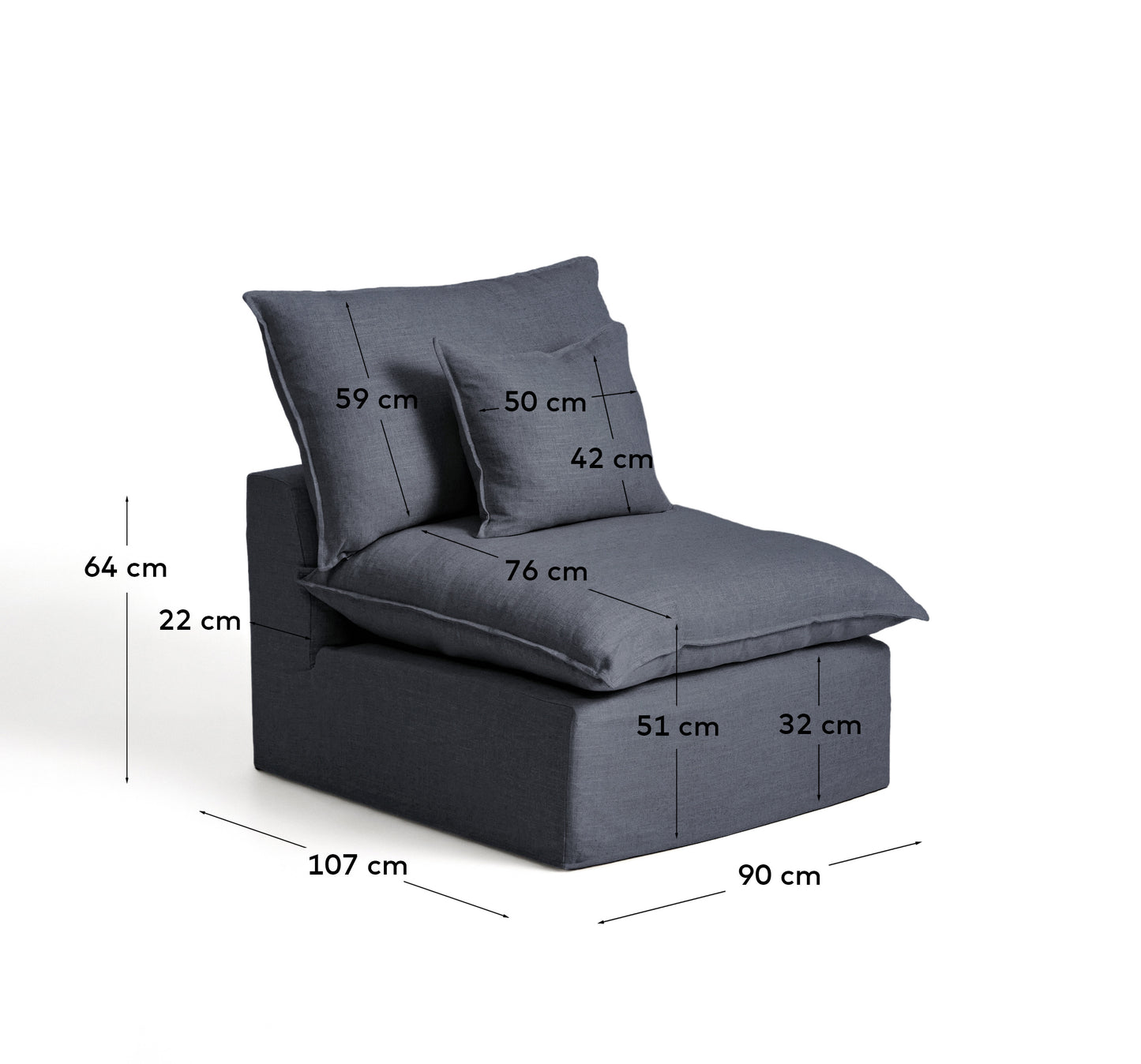Poltrona sfoderabile Anarela in lino e viscosa grigio scuro 90 cm