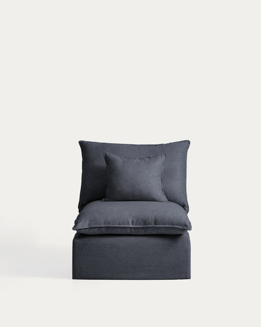 Poltrona sfoderabile Anarela in lino e viscosa grigio scuro 90 cm