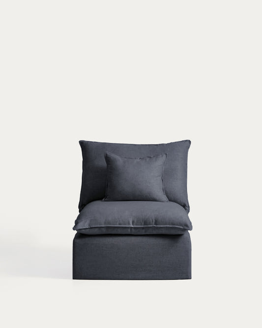 Poltrona sfoderabile Anarela in lino e viscosa grigio scuro 90 cm