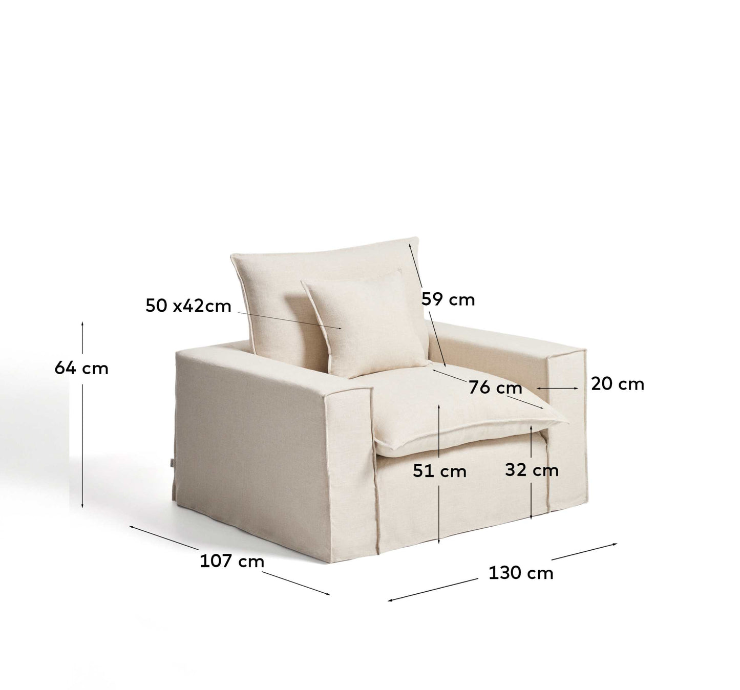Poltrona sfoderabile Anarela in lino e viscosa beige 130 cm FSC Mix Credit