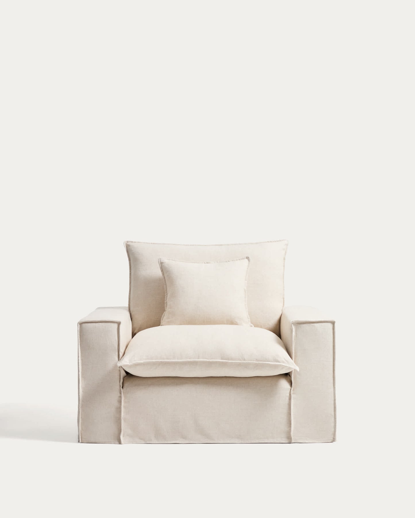 Poltrona sfoderabile Anarela in lino e viscosa beige 130 cm FSC Mix Credit