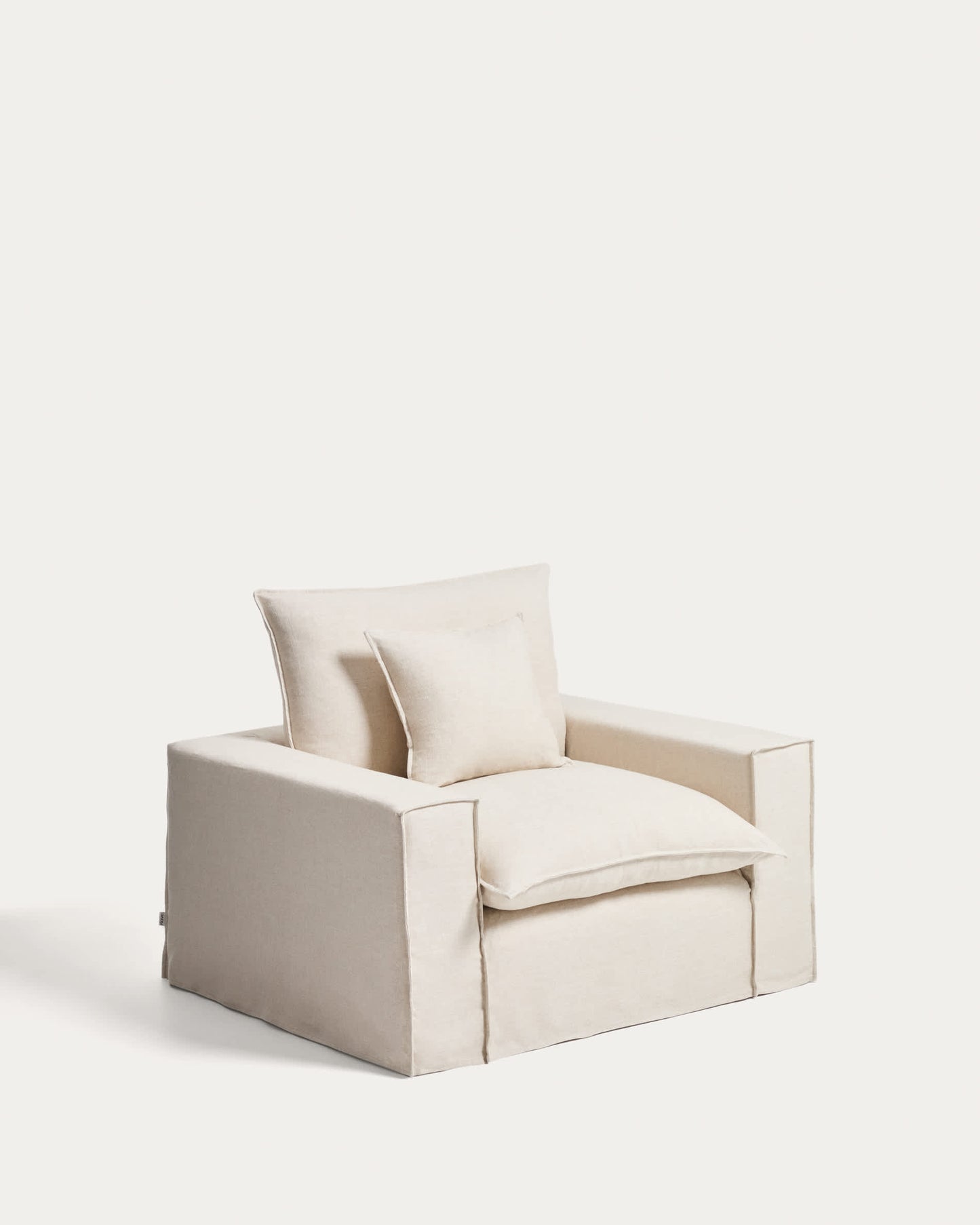 Poltrona sfoderabile Anarela in lino e viscosa beige 130 cm FSC Mix Credit