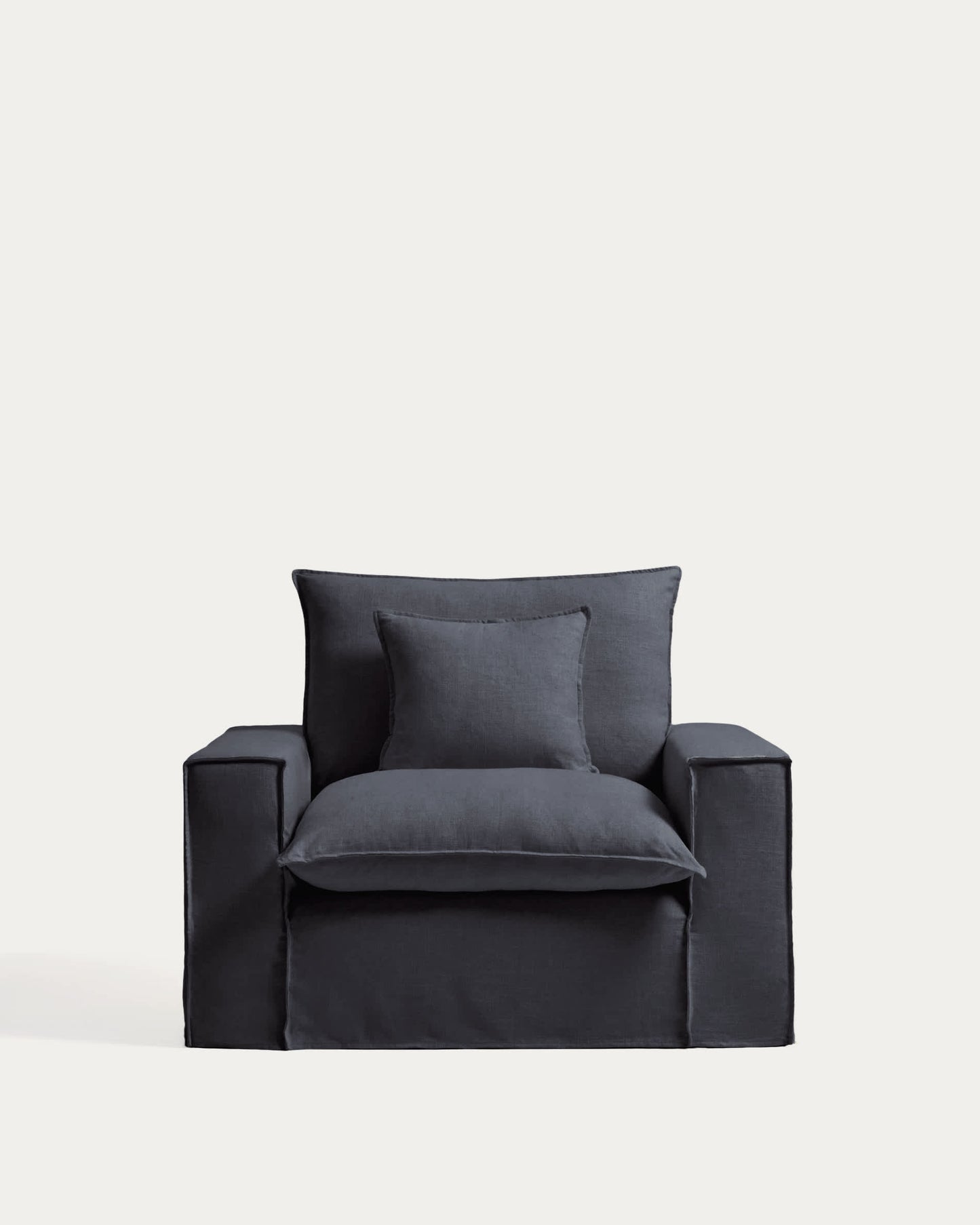 Poltrona sfoderabile Anarela in lino e viscosa grigio scuro 130 cm FSC Mix Credit