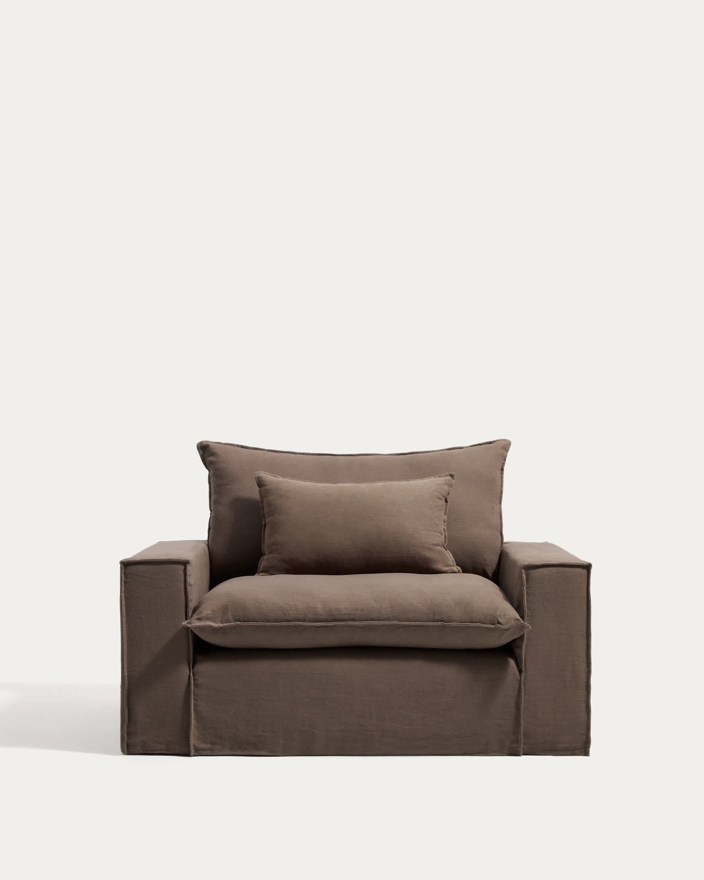 Poltrona sfoderabile Anarela in 100% lino tortora 150 cm FSC Mix Credit