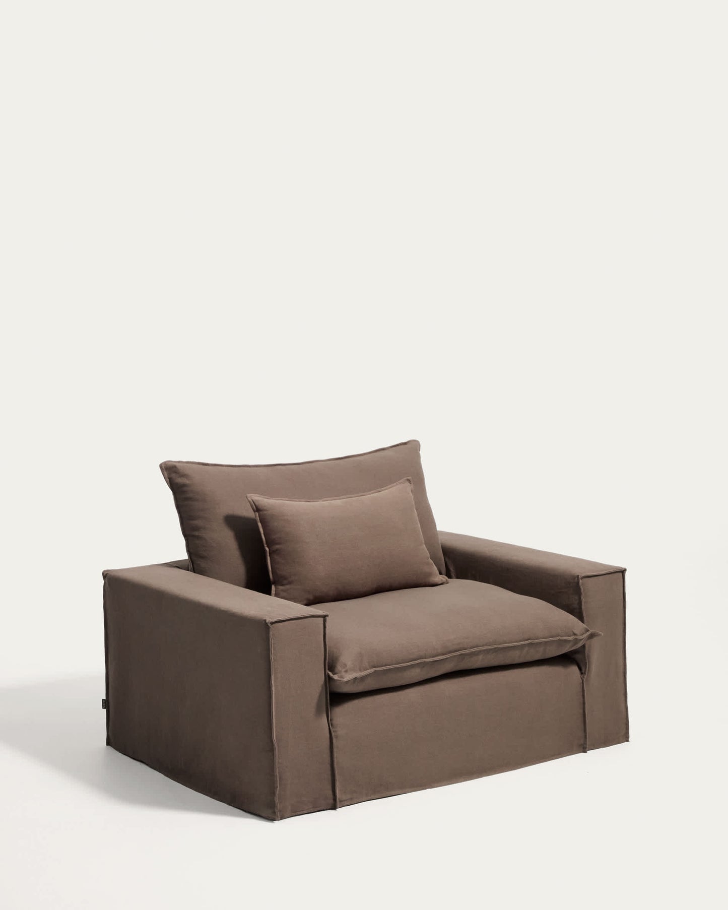 Poltrona sfoderabile Anarela in 100% lino tortora 150 cm FSC Mix Credit