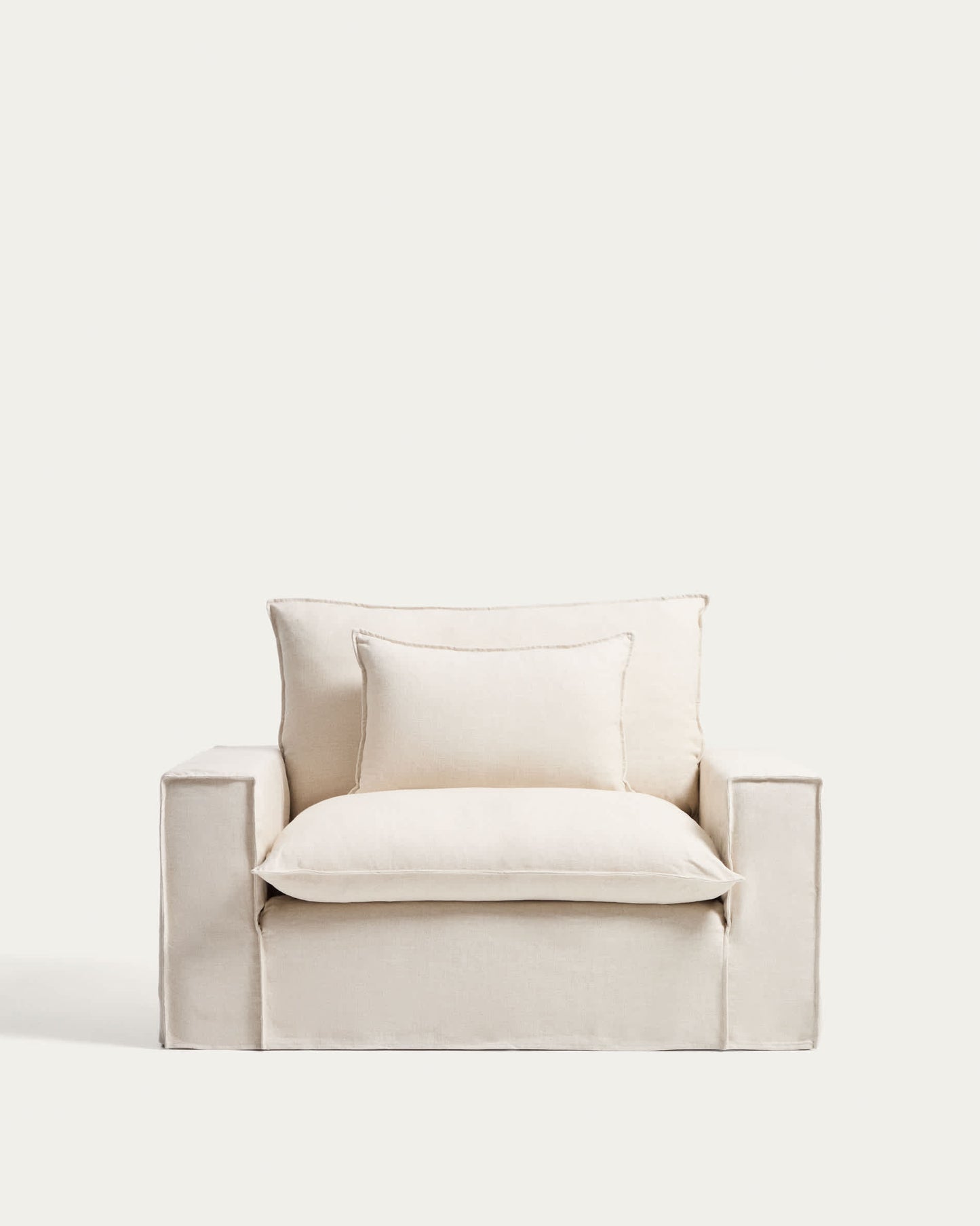 Poltrona sfoderabile Anarela in lino e viscosa beige 150 cm FSC Mix Credit