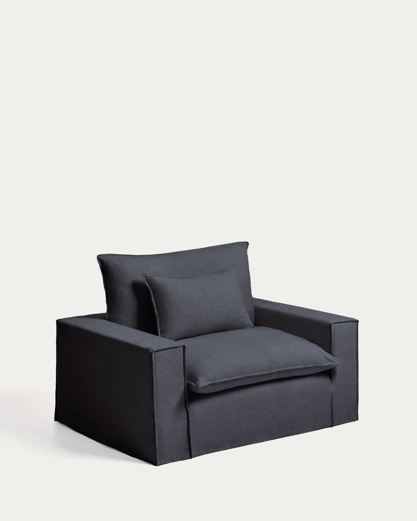 Poltrona sfoderabile Anarela in lino e viscosa grigio scuro 150 cm FSC Mix Credit