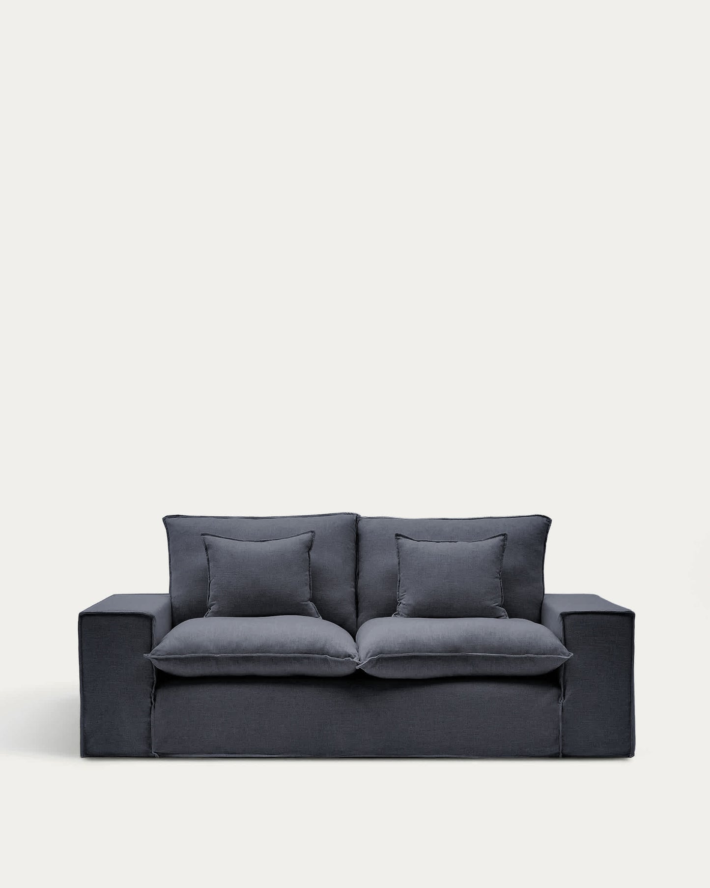 Divano sfoderabile Anarela 2 posti in lino e viscosa grigio scuro 240 cm FSC Mix Credit