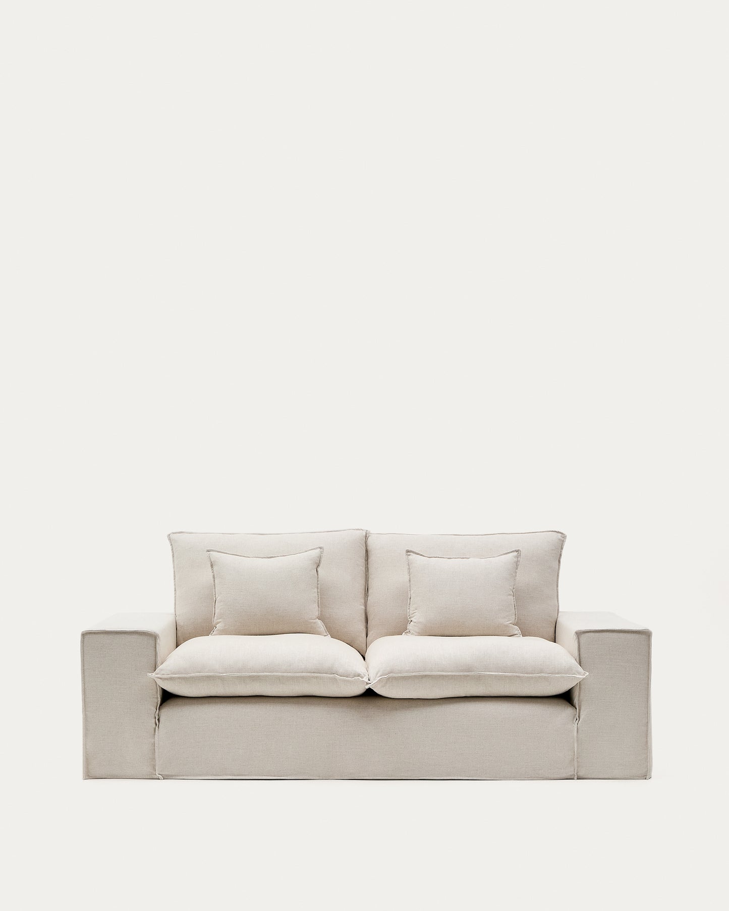 Divano sfoderabile Anarela 2 posti con cuscini di lino beige 240 cm