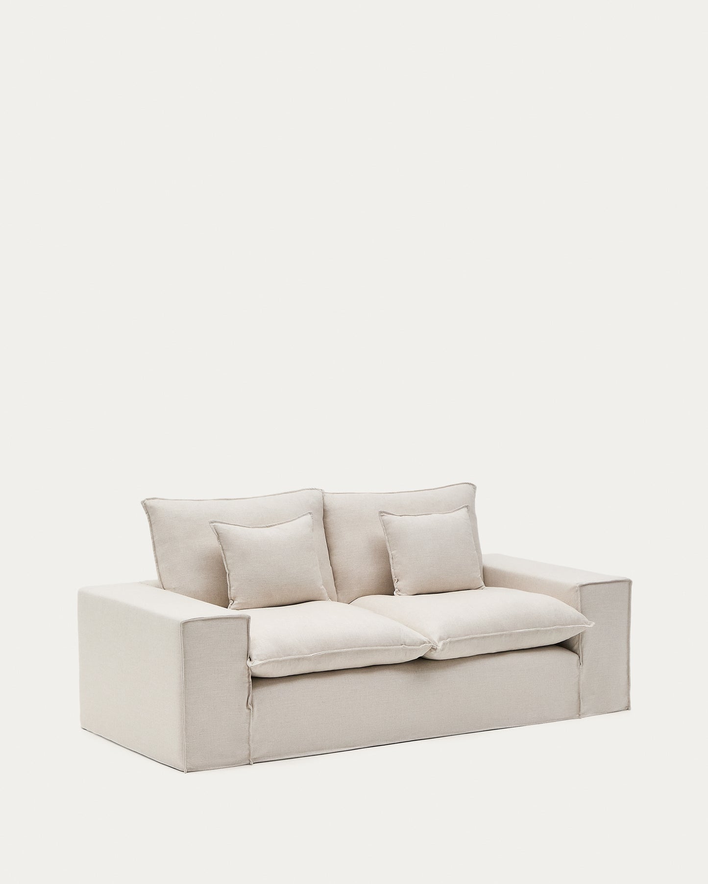 Divano sfoderabile Anarela 2 posti con cuscini di lino beige 240 cm