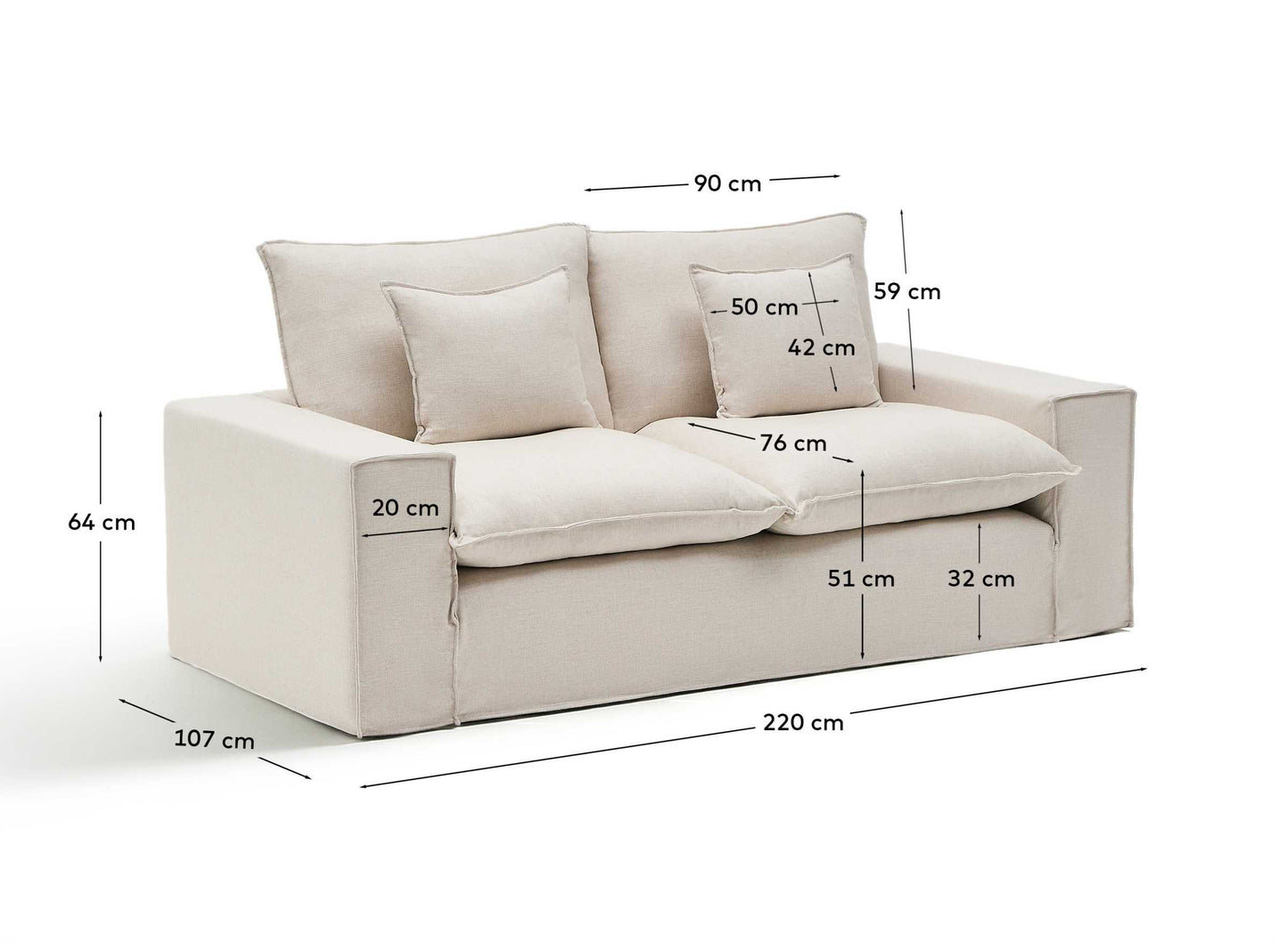 Divano sfoderabile Anarela 2 posti in lino e viscosa beige 220 cm FSC Mix Credit