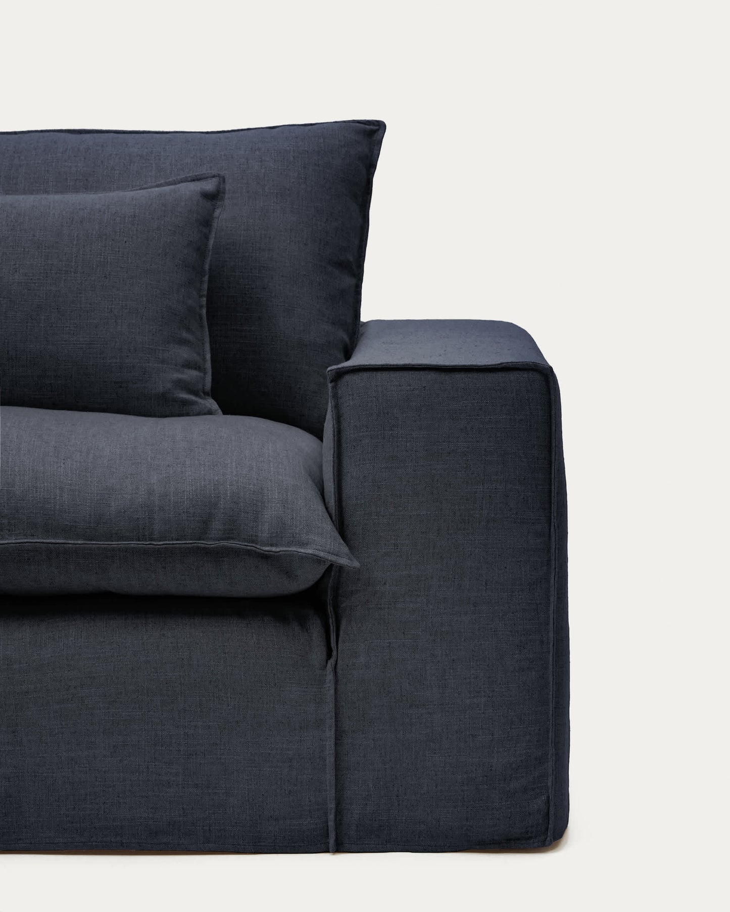 Divano sfoderabile Anarela 2 posti in lino e viscosa grigio scuro 220 cm FSC Mix Credit