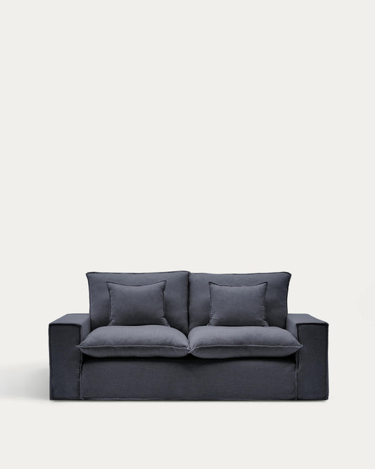 Divano sfoderabile Anarela 2 posti in lino e viscosa grigio scuro 220 cm FSC Mix Credit