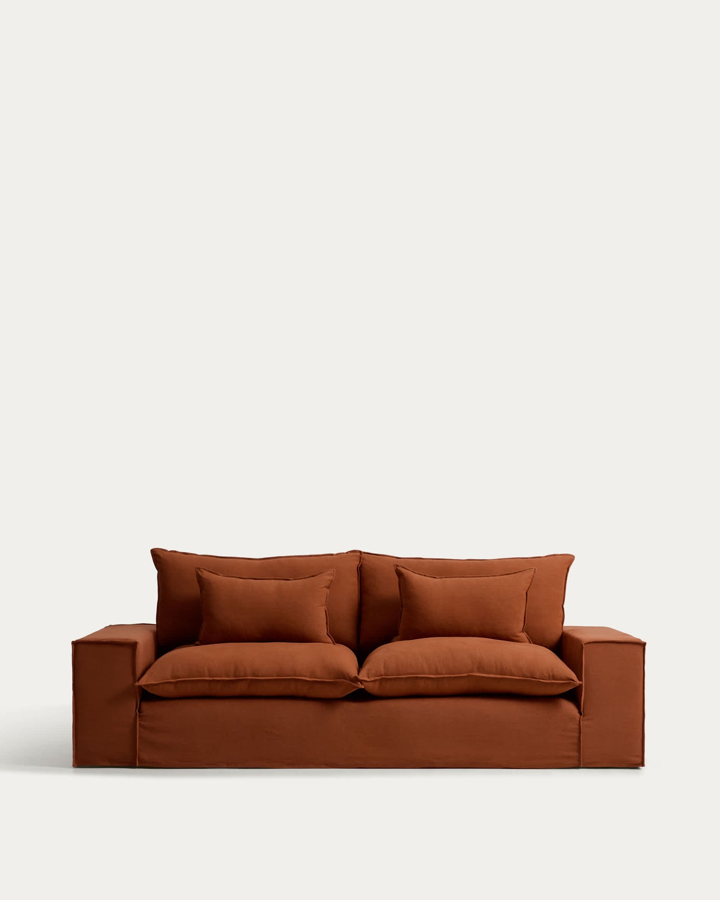 Divano sfoderabile Anarela 3 posti in 100% lino color terracotta 280 cm FSC Mix Credit