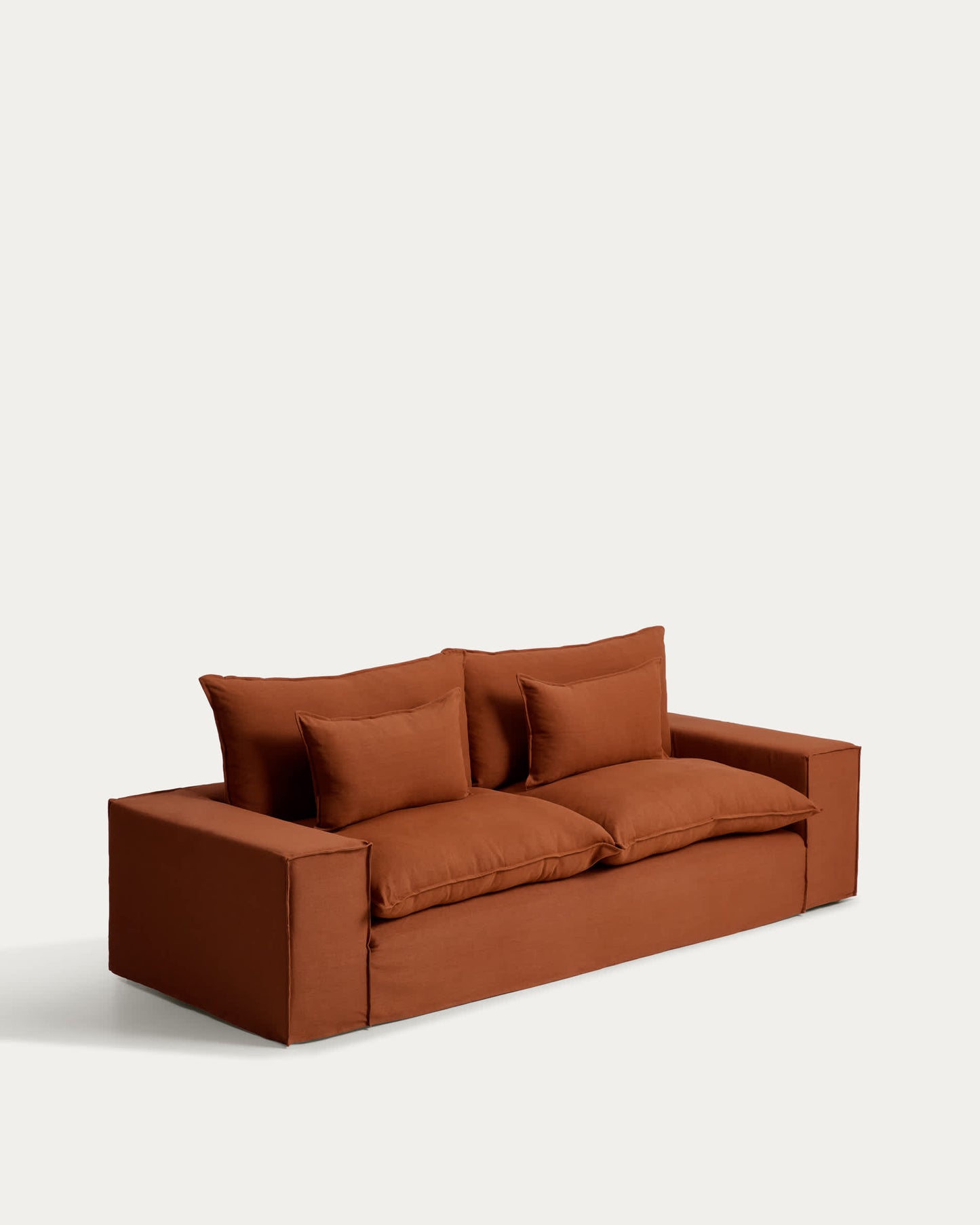 Divano sfoderabile Anarela 3 posti in 100% lino color terracotta 280 cm FSC Mix Credit