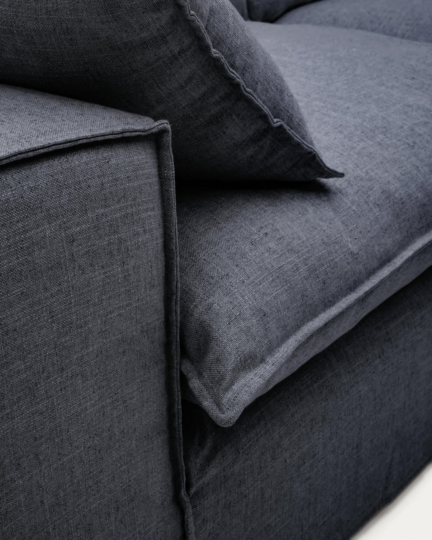 Divano sfoderabile Anarela 3 posti in lino e viscosa grigio scuro 280 cm FSC Mix Credit