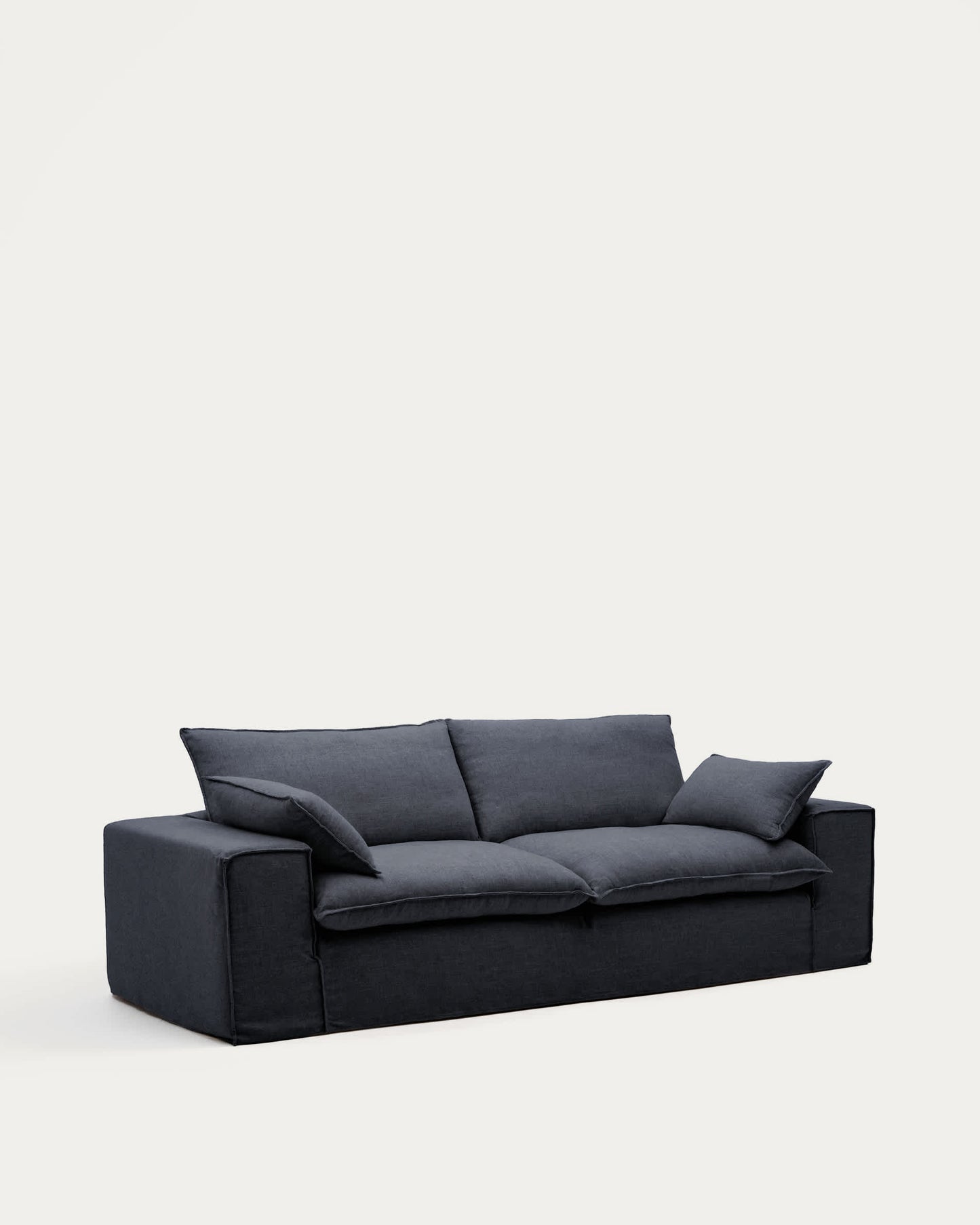 Divano sfoderabile Anarela 3 posti in lino e viscosa grigio scuro 280 cm FSC Mix Credit