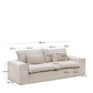 Divano sfoderabile Anarela 3 posti con cuscini di lino beige 280 cm