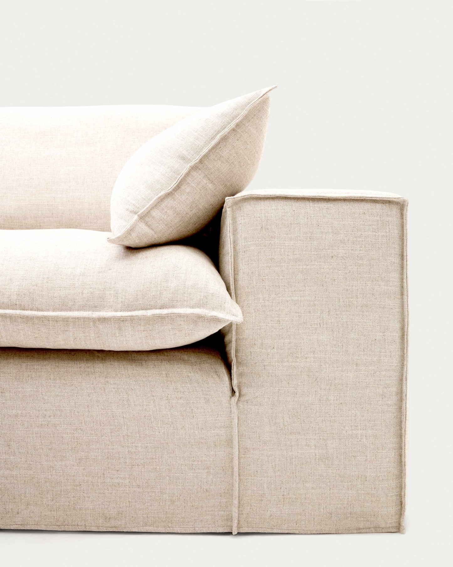 Divano sfoderabile Anarela 3 posti con cuscini di lino beige 280 cm
