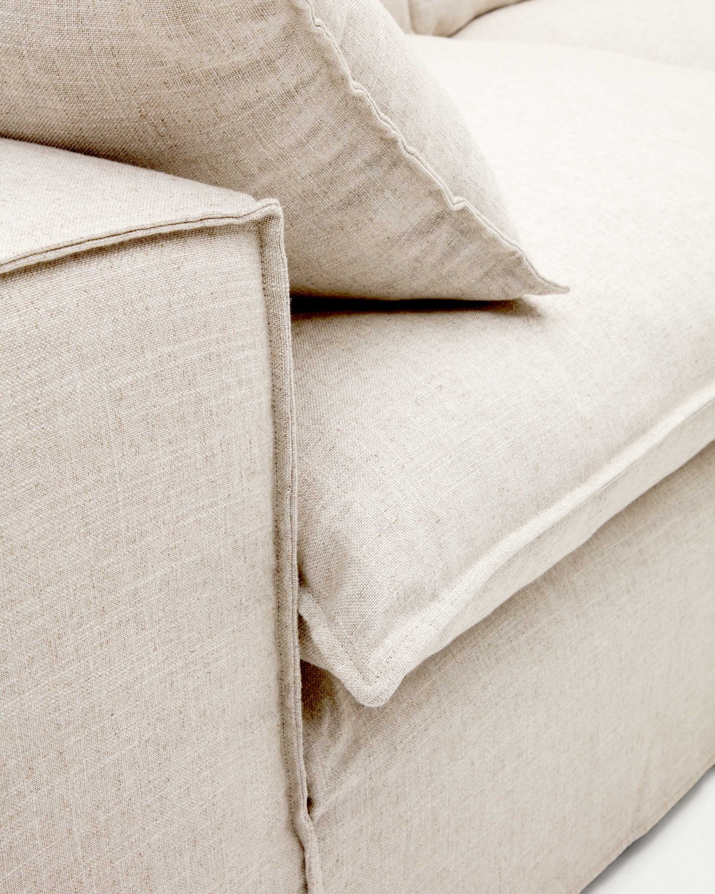Divano sfoderabile Anarela 3 posti con cuscini di lino beige 280 cm