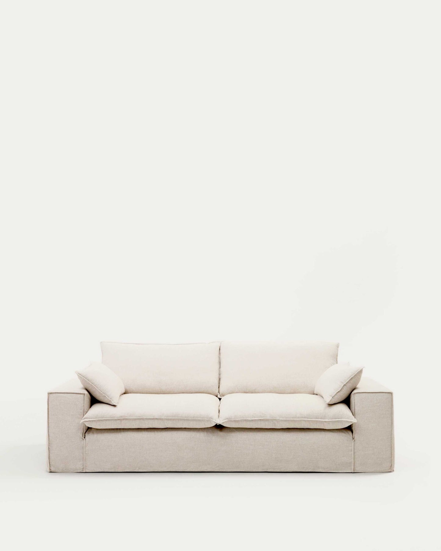 Divano sfoderabile Anarela 3 posti con cuscini di lino beige 280 cm