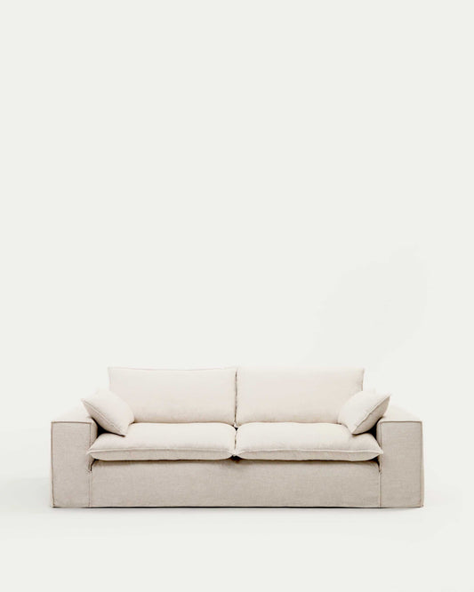 Divano sfoderabile Anarela 3 posti con cuscini di lino beige 280 cm