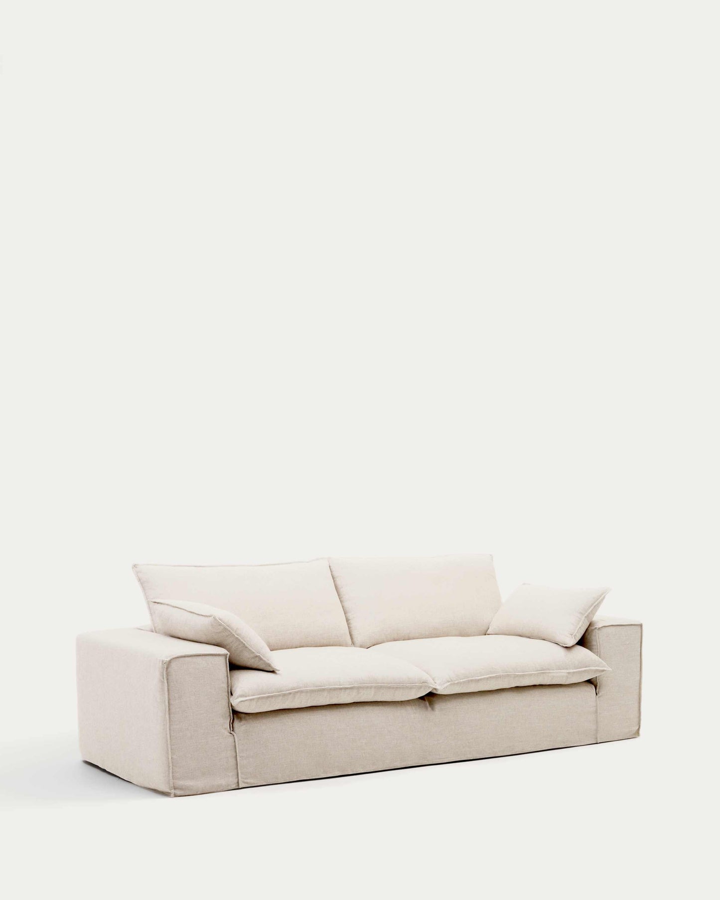 Divano sfoderabile Anarela 3 posti con cuscini di lino beige 280 cm