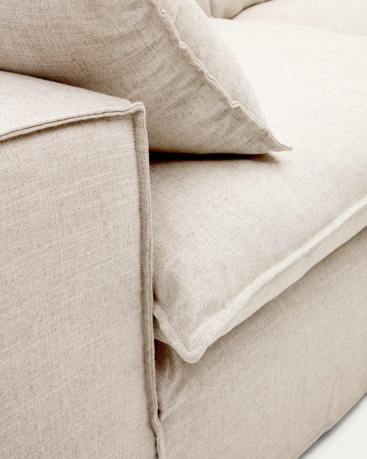 Divano sfoderabile Anarela 3 posti in lino e viscosa beige 260 cm FSC Mix Credit