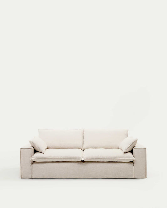 Divano sfoderabile Anarela 3 posti in lino e viscosa beige 260 cm FSC Mix Credit