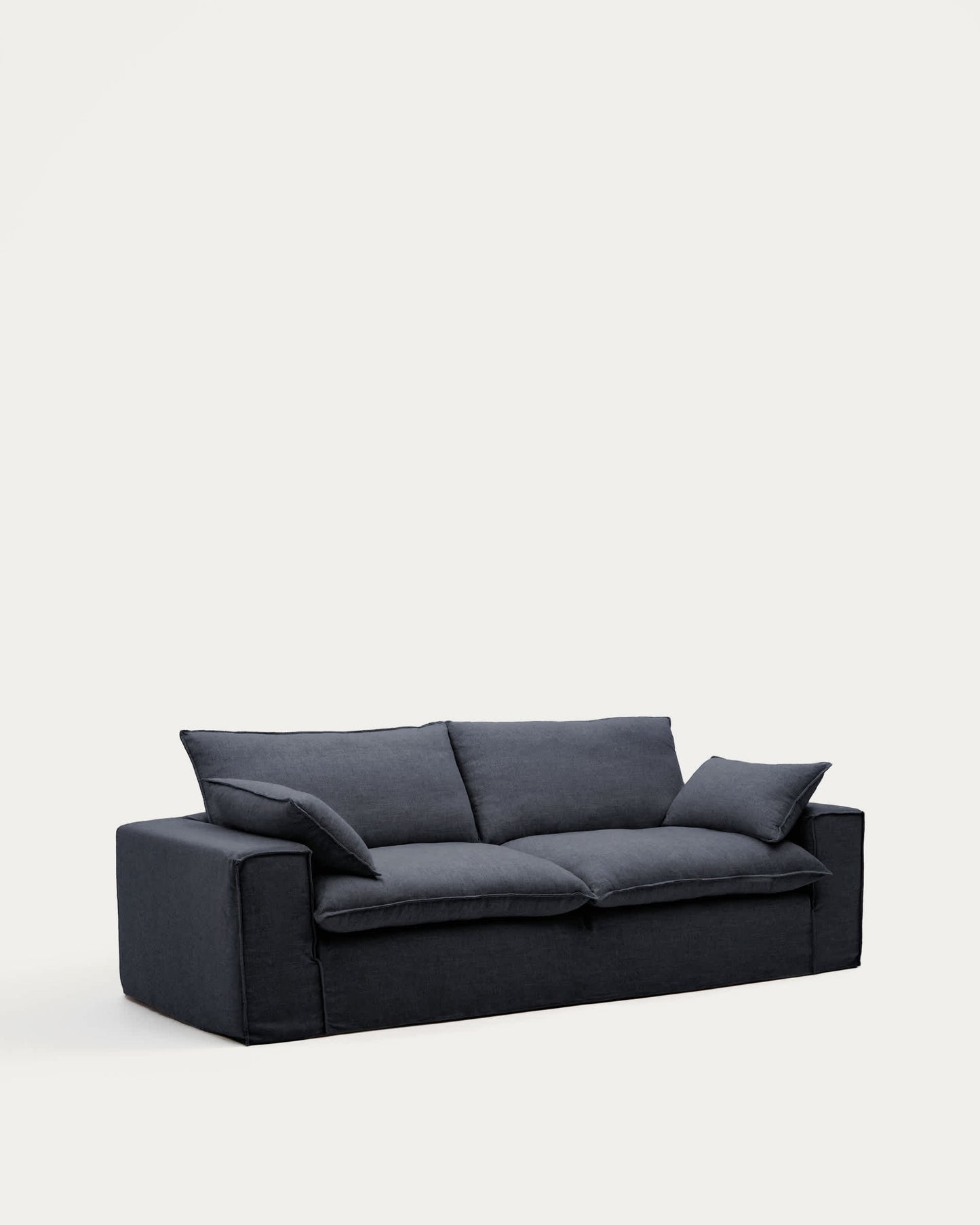Divano sfoderabile Anarela 3 posti in lino e viscosa grigio scuro 260 cm FSC Mix Credit