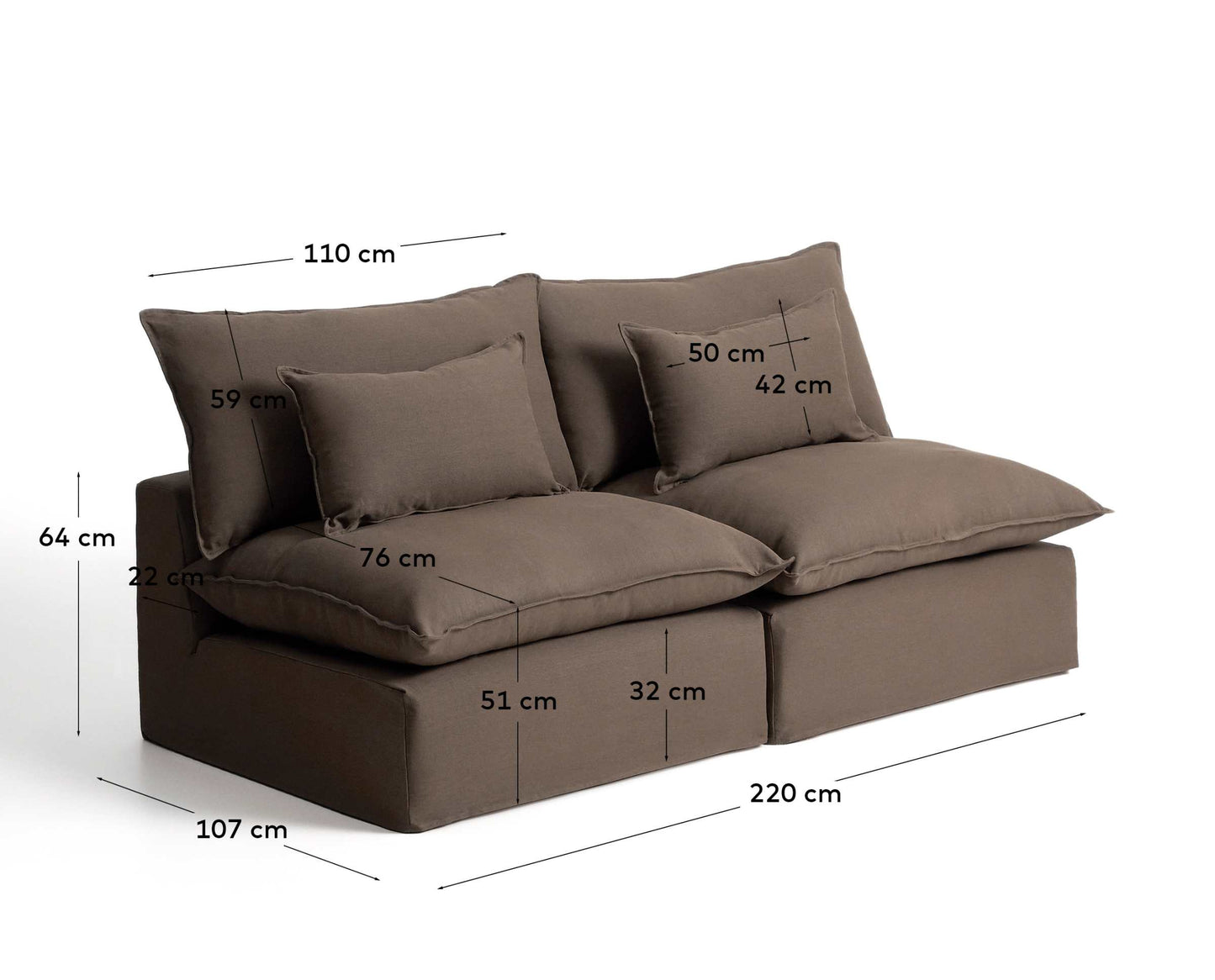 Divano modulare sfoderabile Anarela 3 posti in 100% lino tortora 220 cm FSC Mix Credit