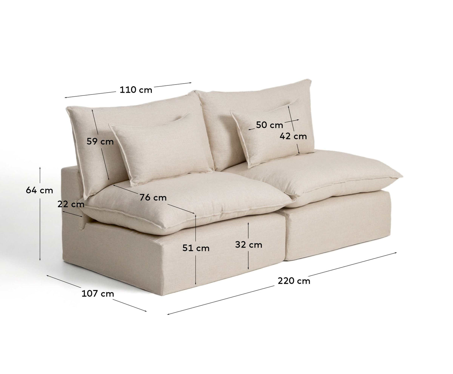 Divano modulare sfoderabile Anarela 3 posti in lino e viscosa beige 220 cm FSC Mix Credit