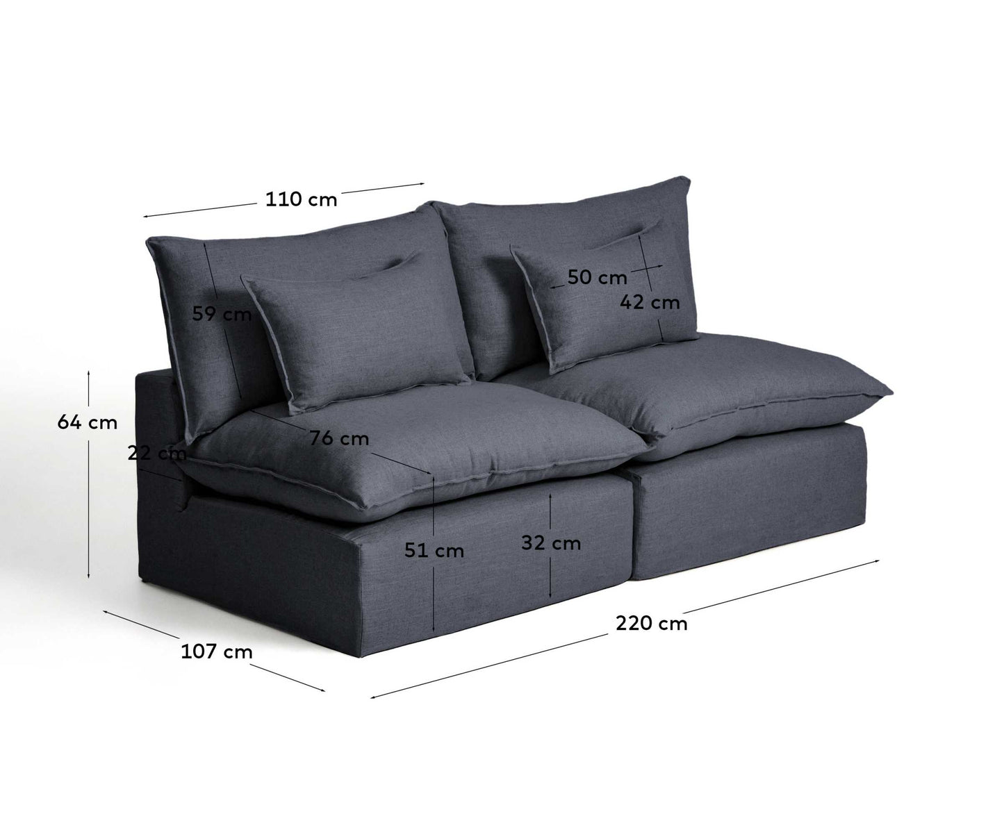 Divano modulare sfoderabile Anarela 3 posti in lino e viscosa grigio scuro 220 cm FSC Mix Credit