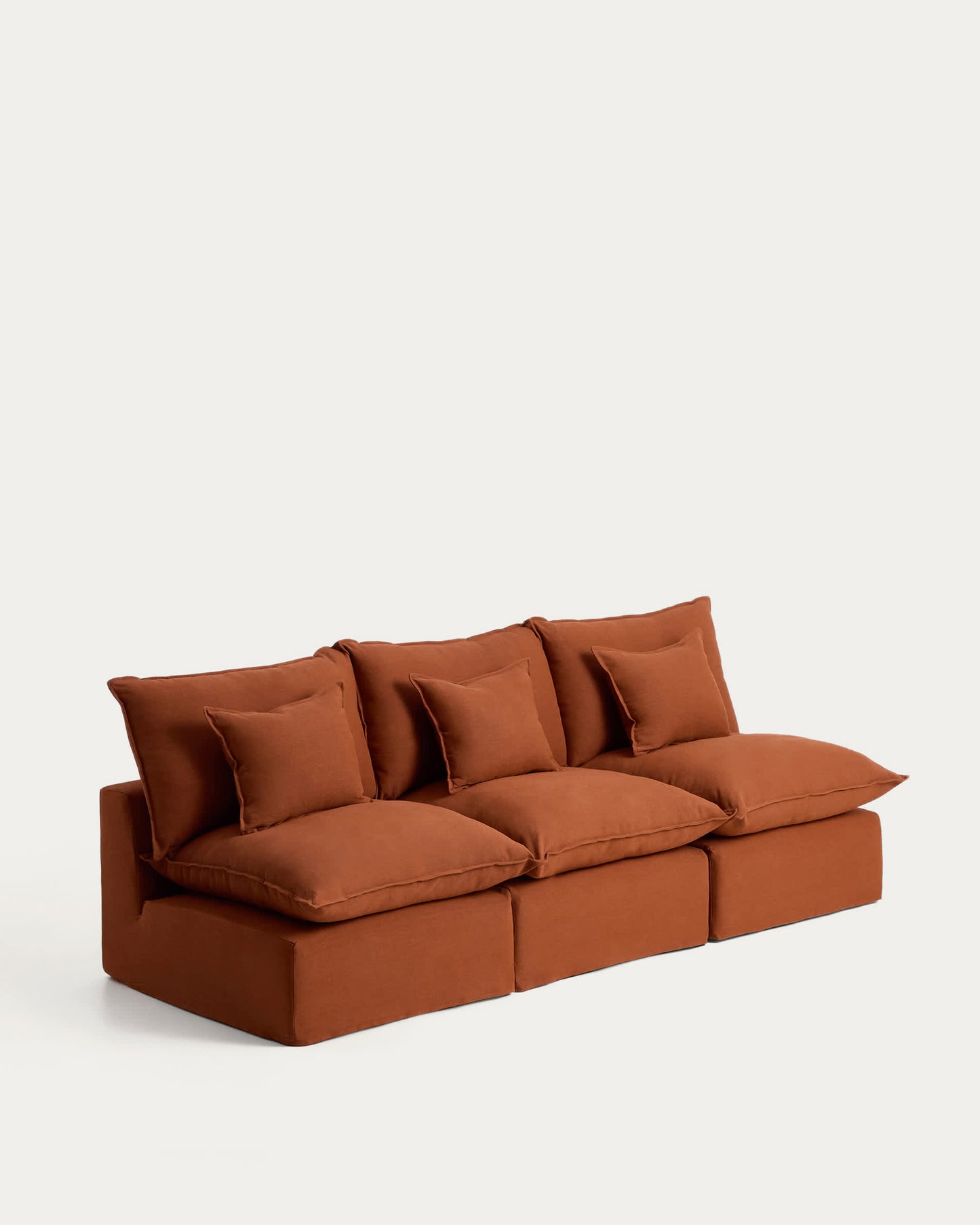 Divano modulare sfoderabile Anarela 3 posti in 100% lino color terracotta 270 cm FSC Mix Credit