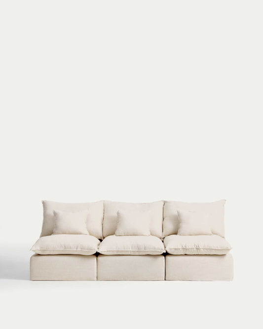 Divano modulare sfoderabile Anarela 3 posti in lino e viscosa beige 270 cm FSC Mix Credit