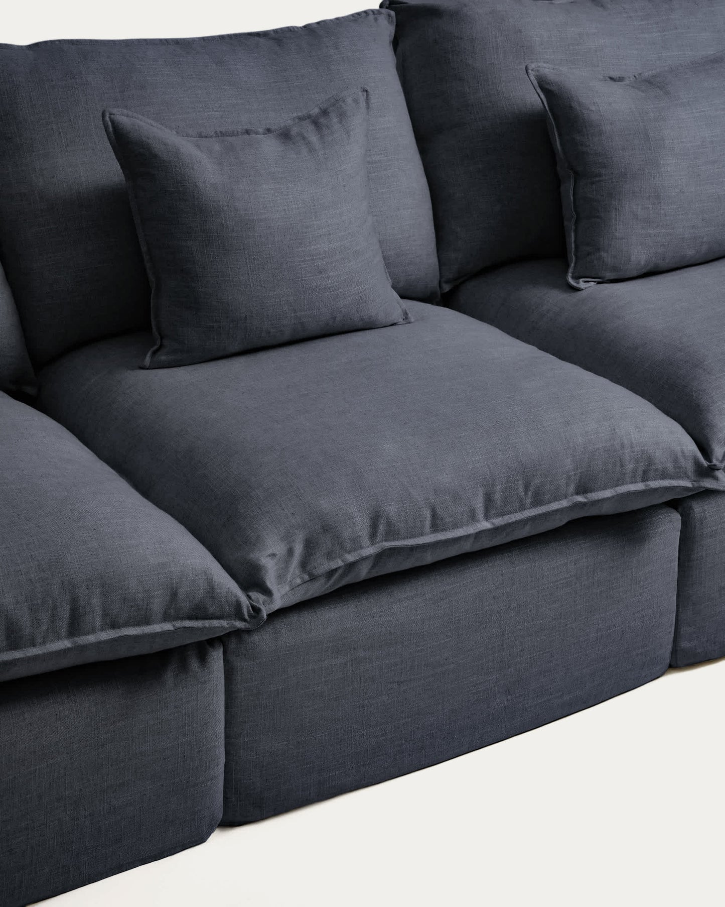 Divano modulare sfoderabile Anarela 3 posti in lino e viscosa grigio scuro 270 cm FSC Mix Credit