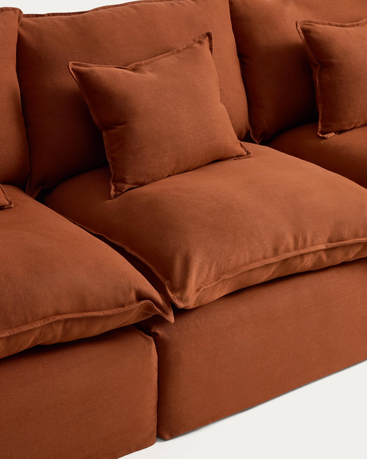 Divano modulare sfoderabile Anarela 3 posti in 100% lino color terracotta 310 cm FSC Mix Credit