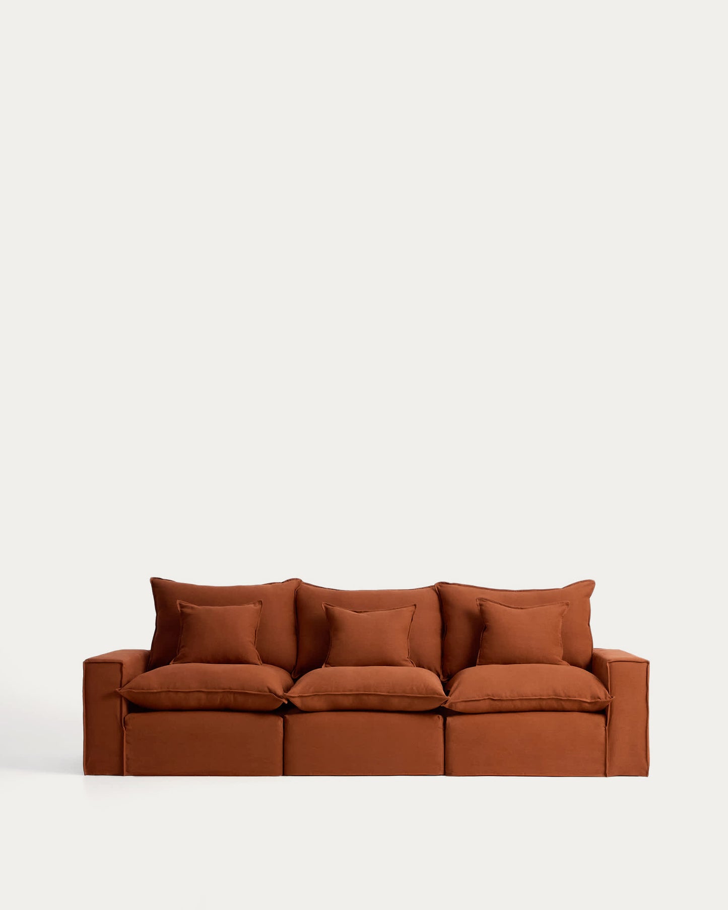 Divano modulare sfoderabile Anarela 3 posti in 100% lino color terracotta 310 cm FSC Mix Credit