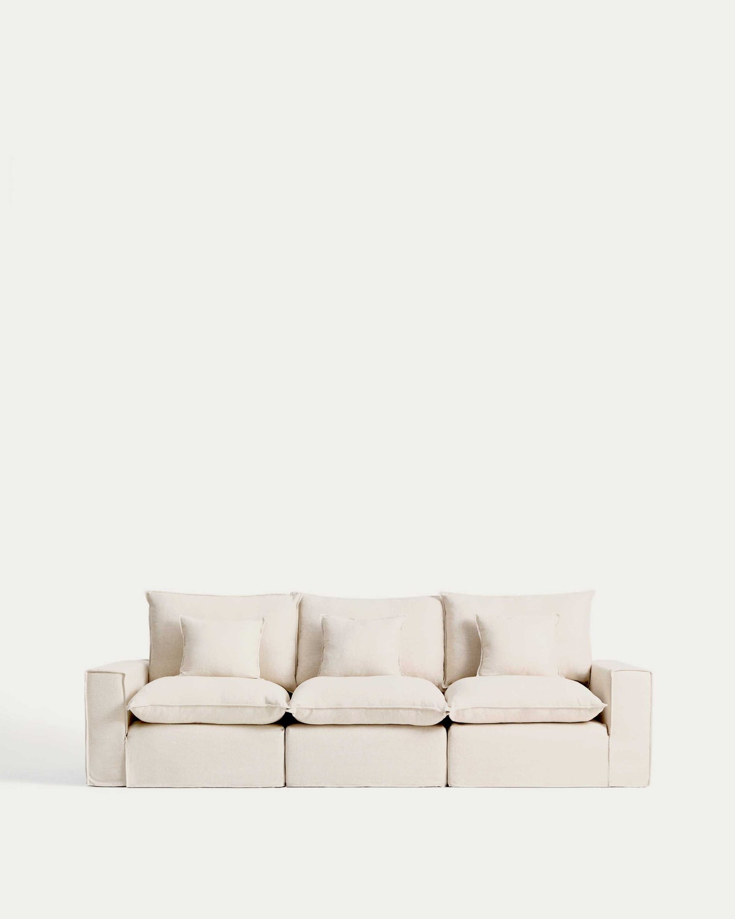 Divano modulare sfoderabile Anarela 3 posti in lino e viscosa beige 310 cm FSC Mix Credit