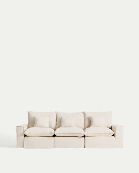 Divano modulare sfoderabile Anarela 3 posti in lino e viscosa beige 310 cm FSC Mix Credit