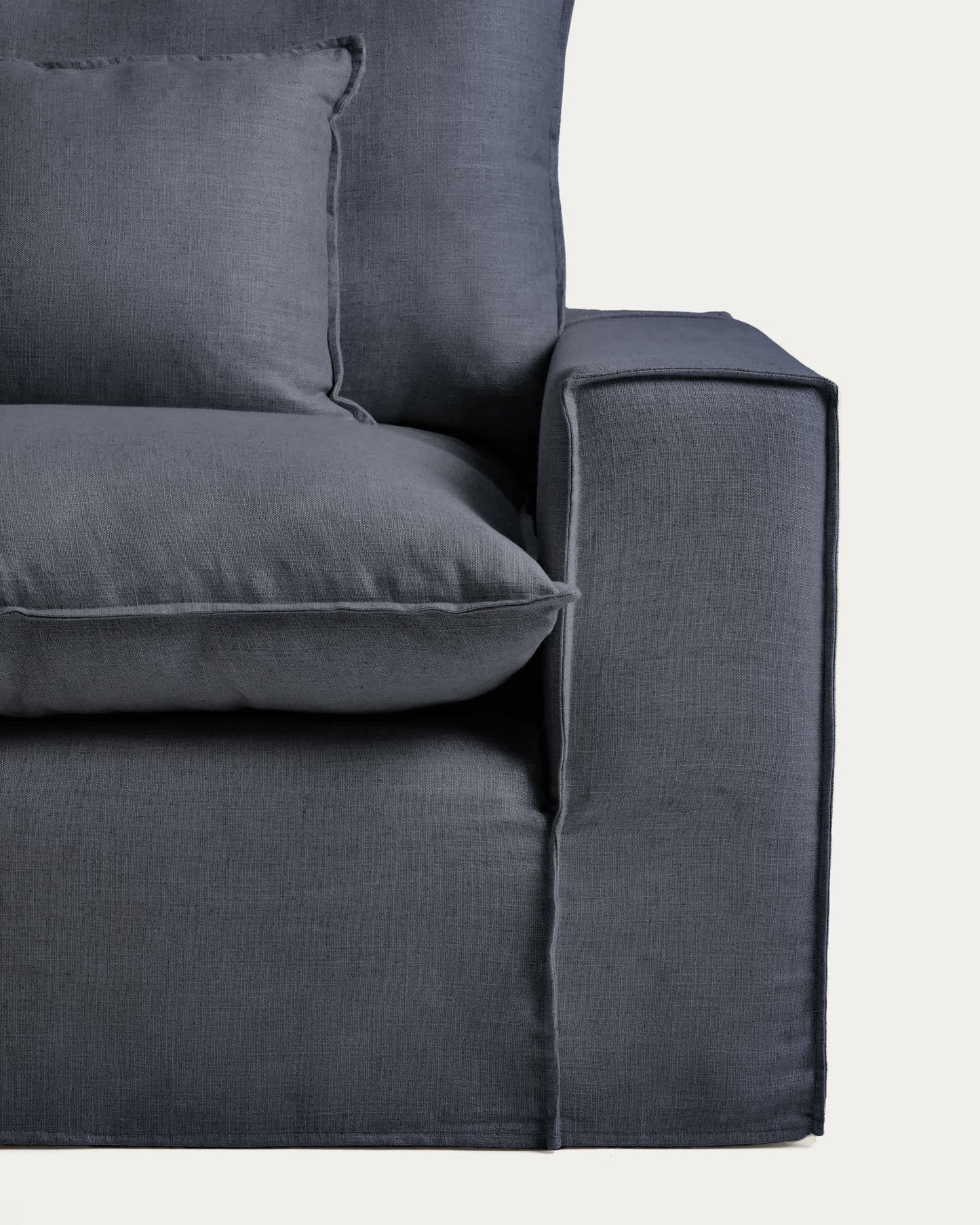 Divano modulare sfoderabile Anarela 3 posti in lino e viscosa grigio scuro 310 cm FSC Mix Credit