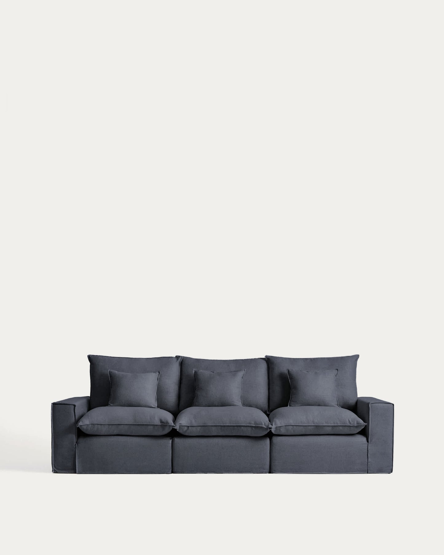 Divano modulare sfoderabile Anarela 3 posti in lino e viscosa grigio scuro 310 cm FSC Mix Credit