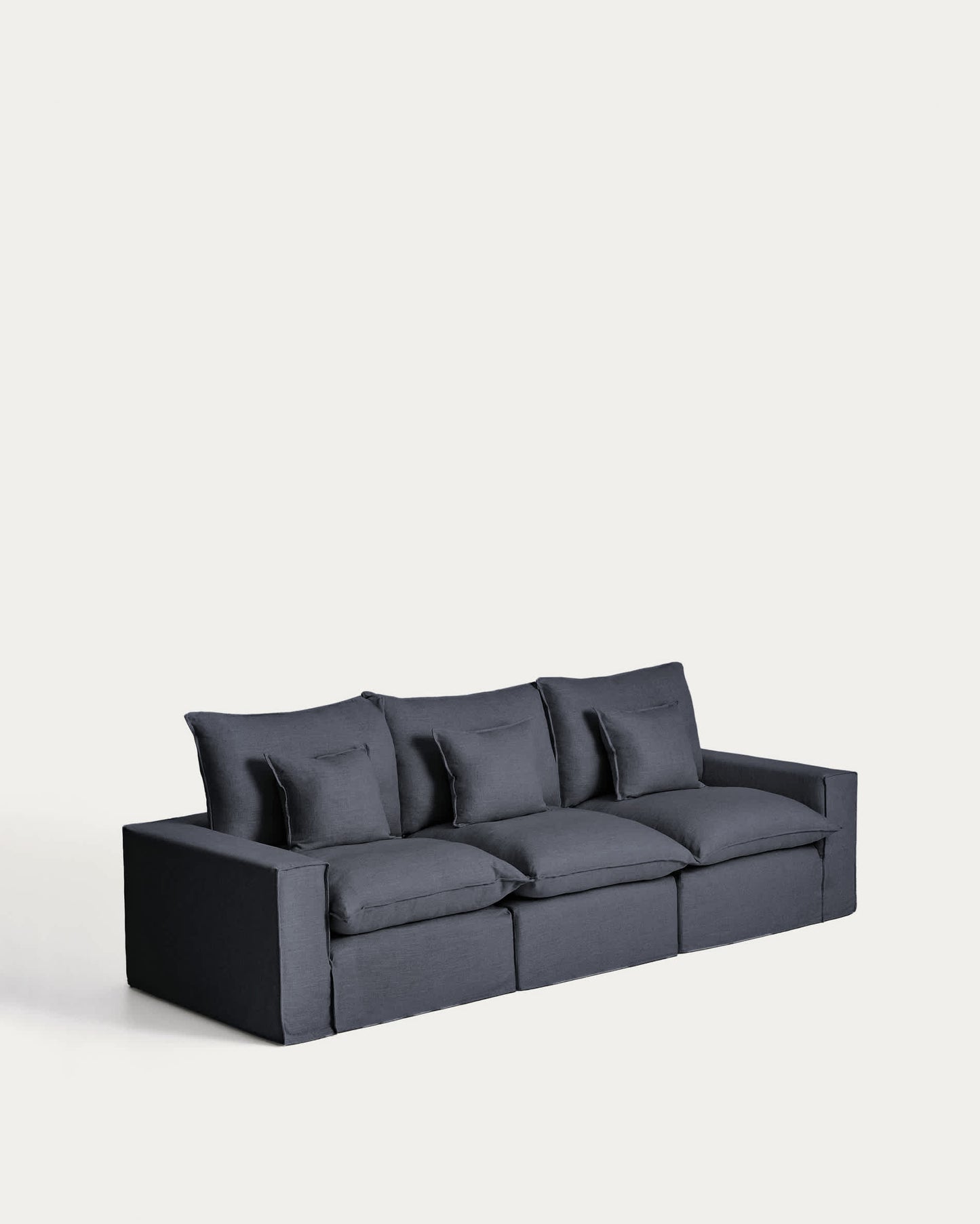 Divano modulare sfoderabile Anarela 3 posti in lino e viscosa grigio scuro 310 cm FSC Mix Credit