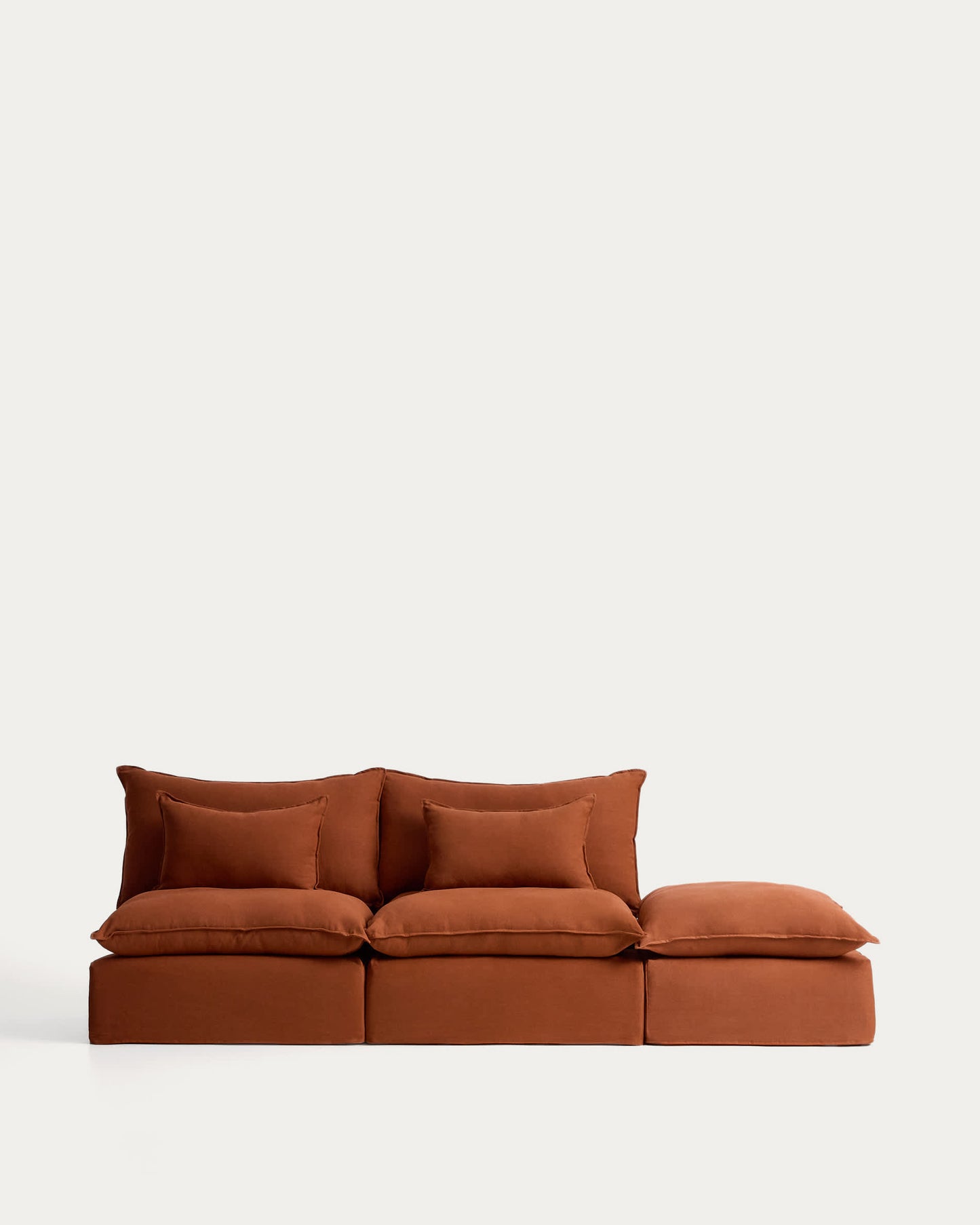 Divano modulare sfoderabile Anarela 3 posti con terminale in 100% lino terracotta 310 cm FSC Mix Credit