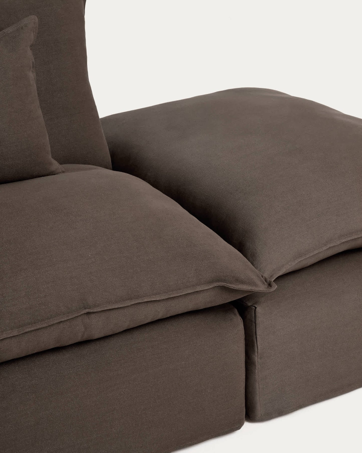 Divano modulare sfoderabile Anarela 3 posti con terminale in 100% lino tortora 310 cm FSC Mix Credit