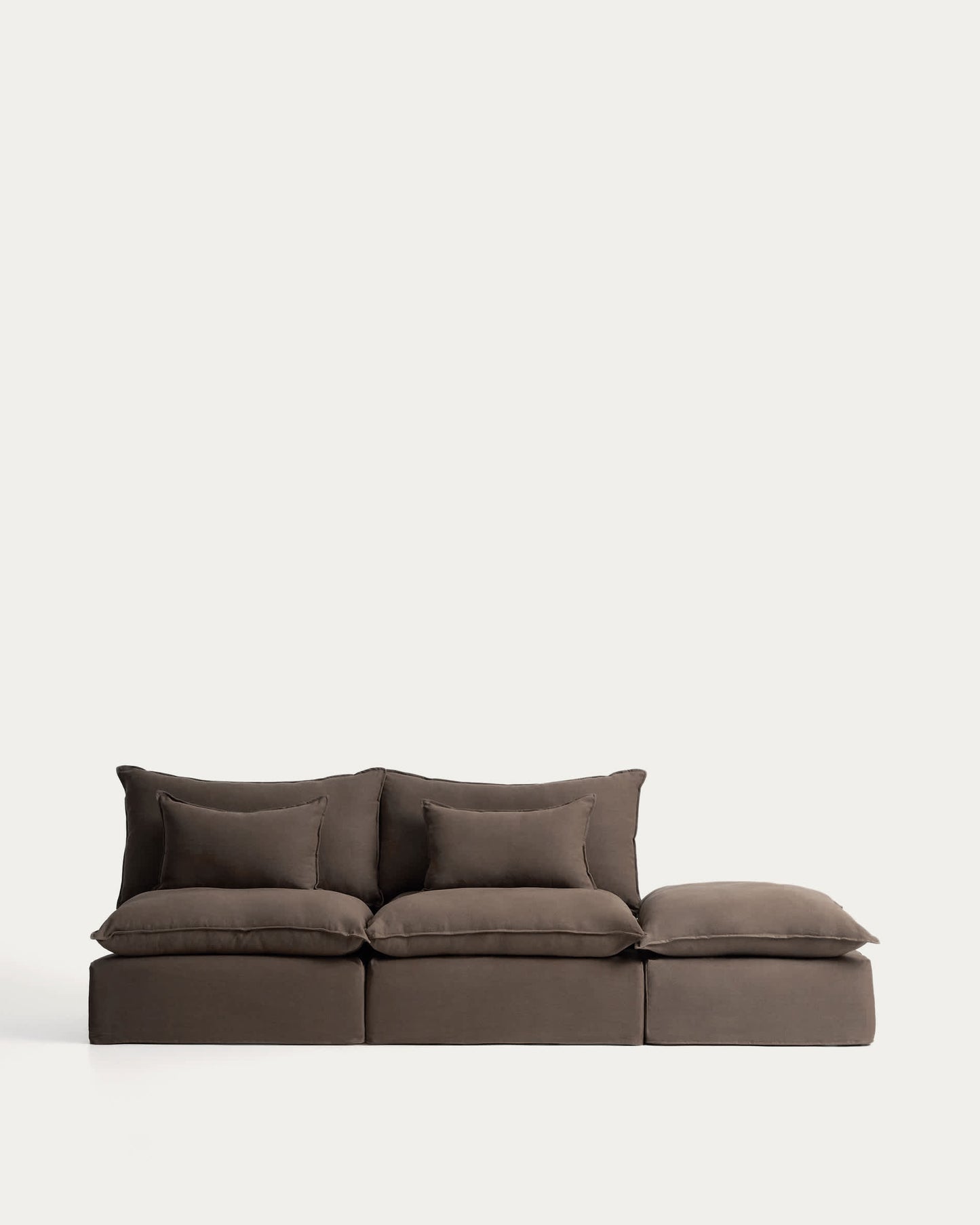 Divano modulare sfoderabile Anarela 3 posti con terminale in 100% lino tortora 310 cm FSC Mix Credit