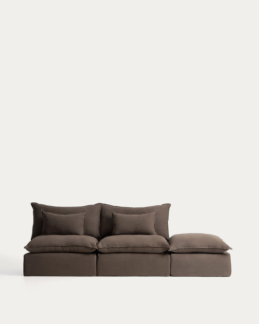Divano modulare sfoderabile Anarela 3 posti con terminale in 100% lino tortora 310 cm FSC Mix Credit