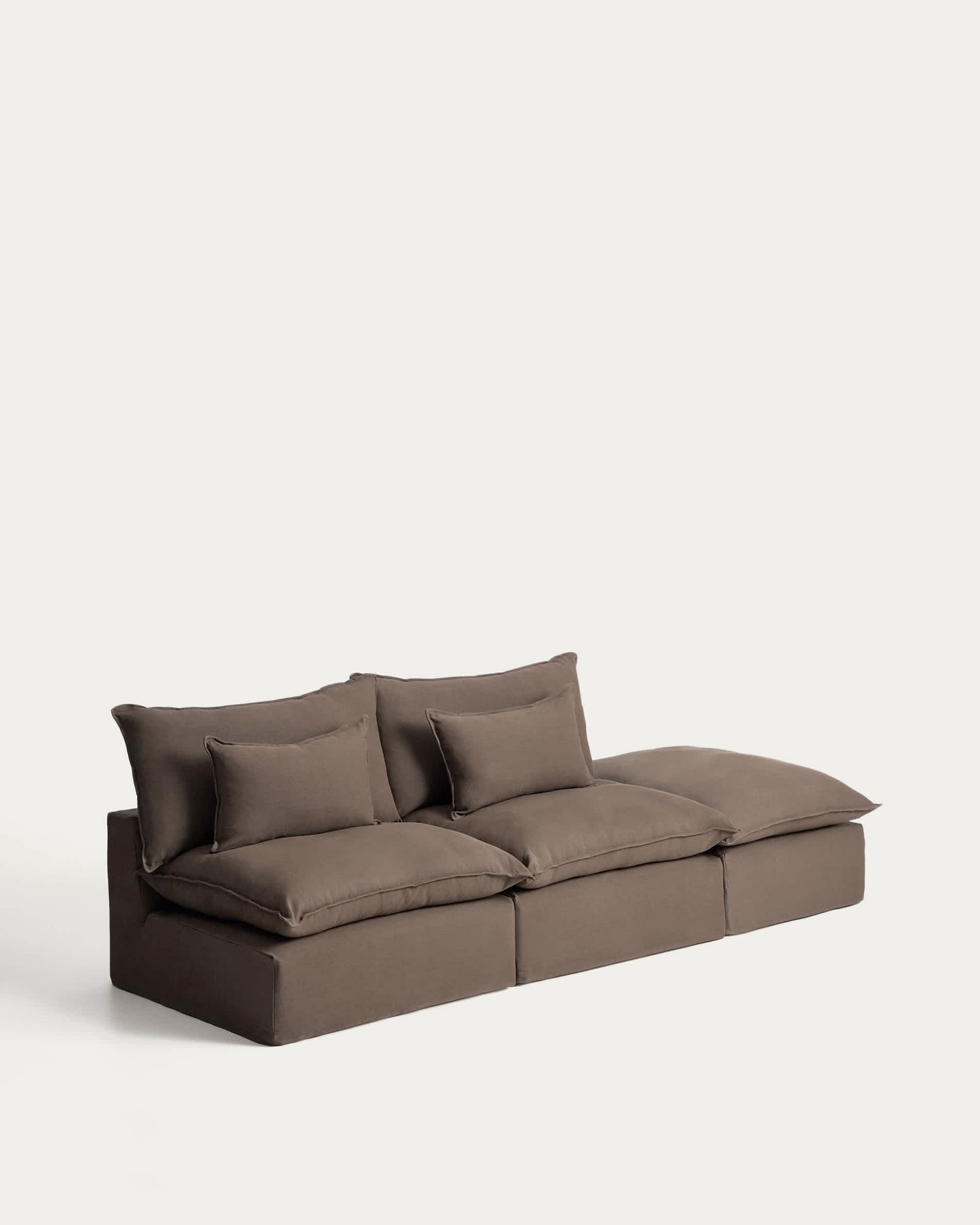 Divano modulare sfoderabile Anarela 3 posti con terminale in 100% lino tortora 310 cm FSC Mix Credit