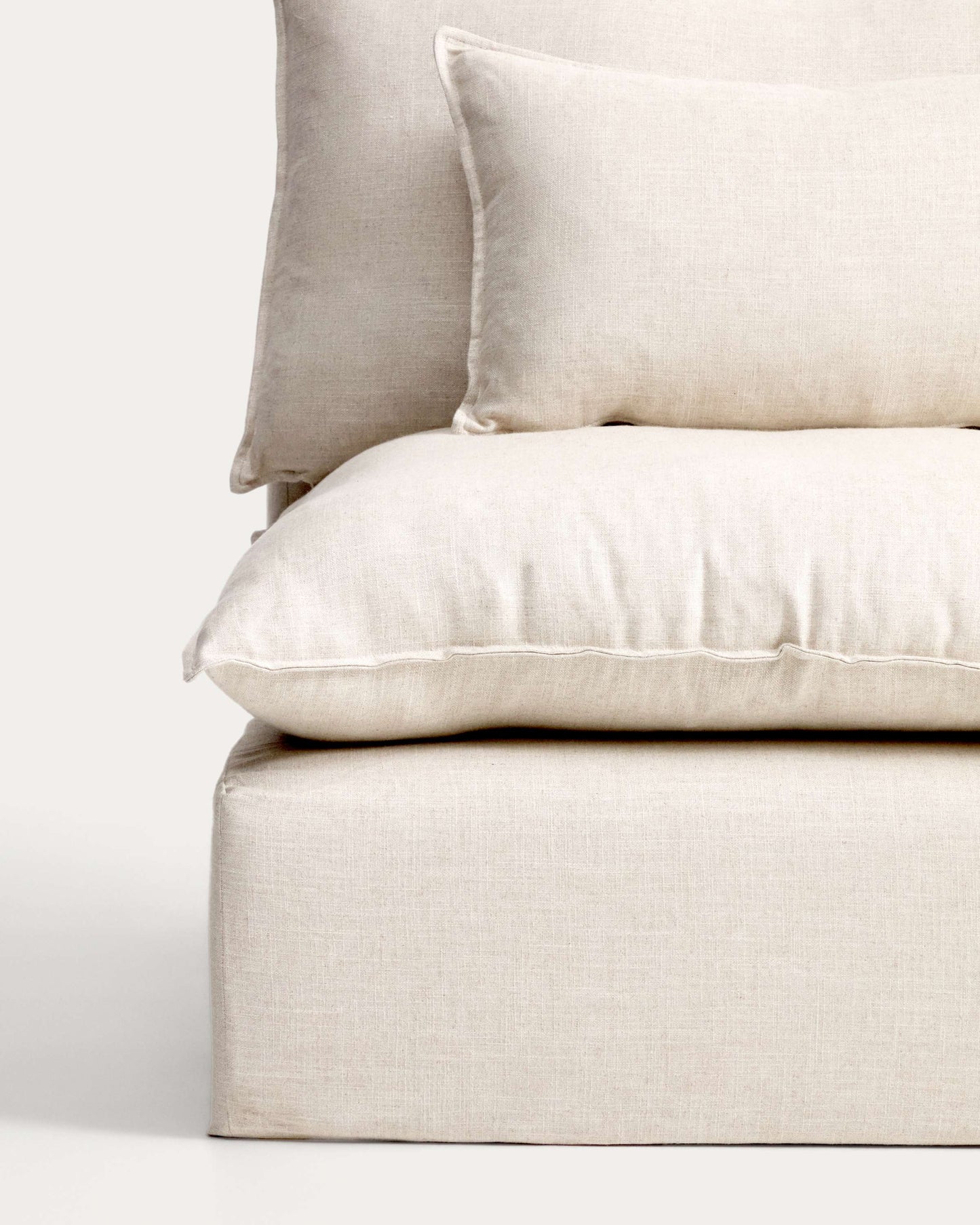 Divano modulare sfoderabile Anarela 3 posti con terminale in lino e viscosa beige 310 cm FSC Mix Credit